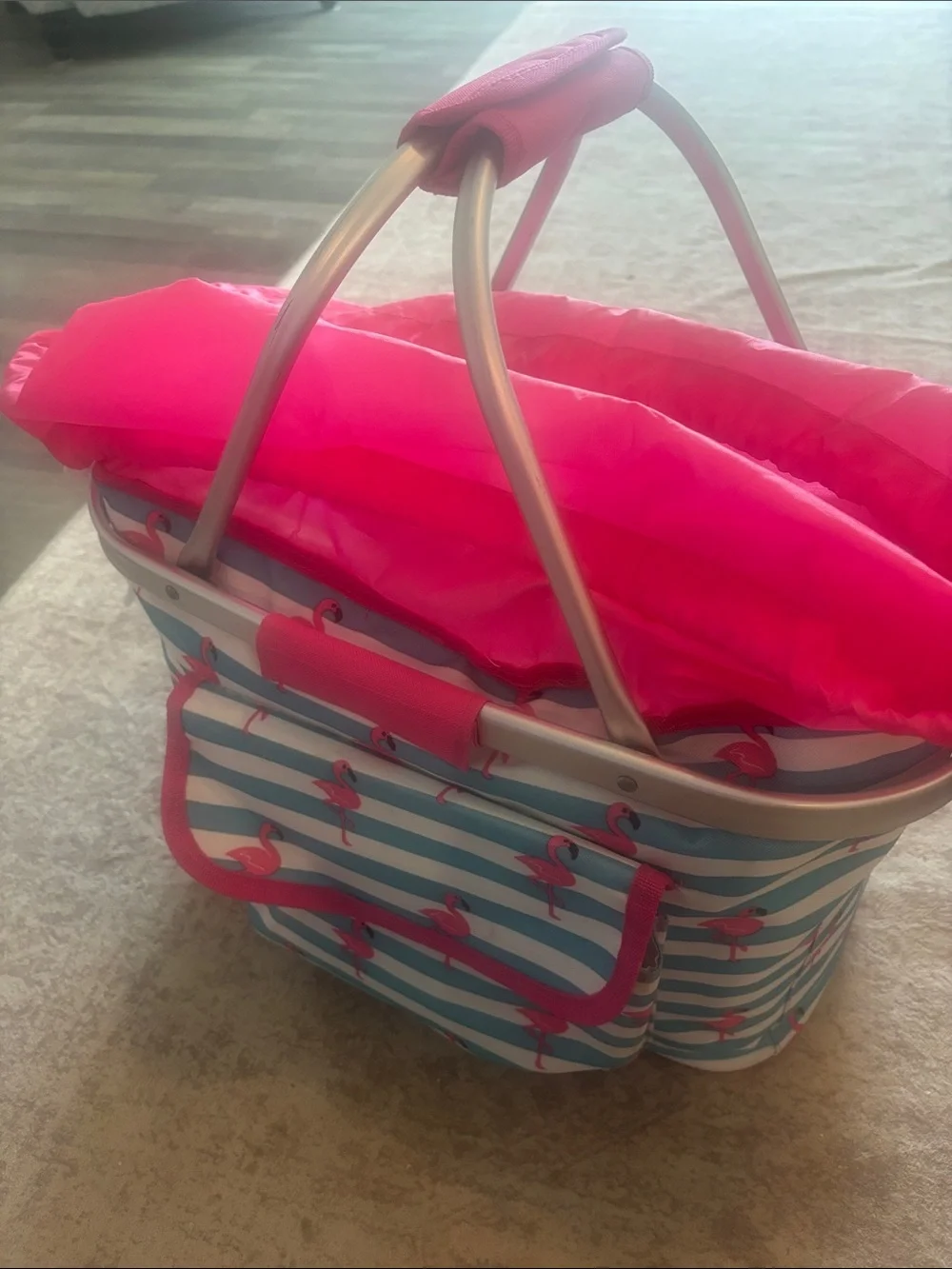 Striped Flamingo thermal insulated Tote Bag in Pink and Teal